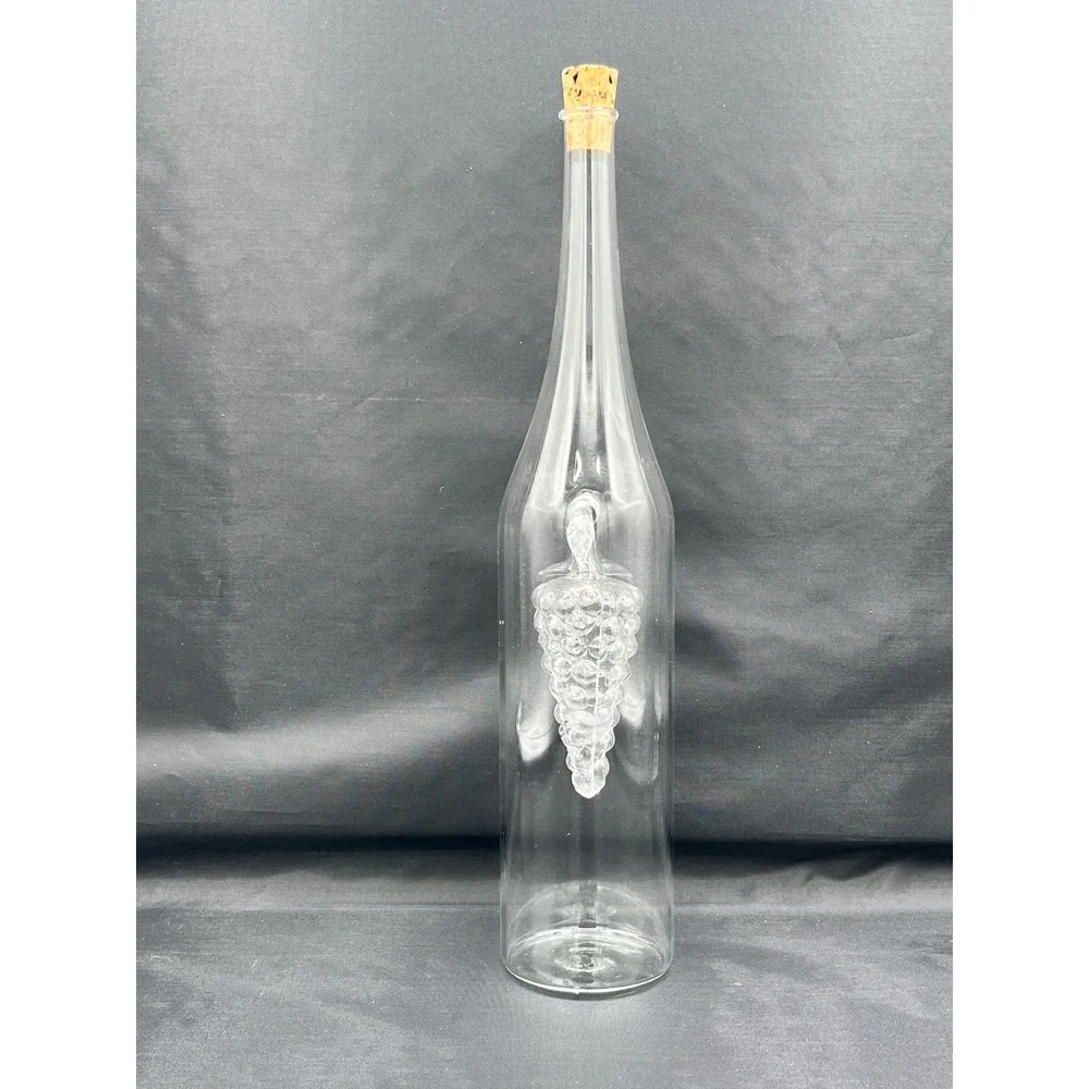 Glass Oil & Vinegar Bottle W/ Decorative‎ Grapes Inside To Hold Vinegar-11.5